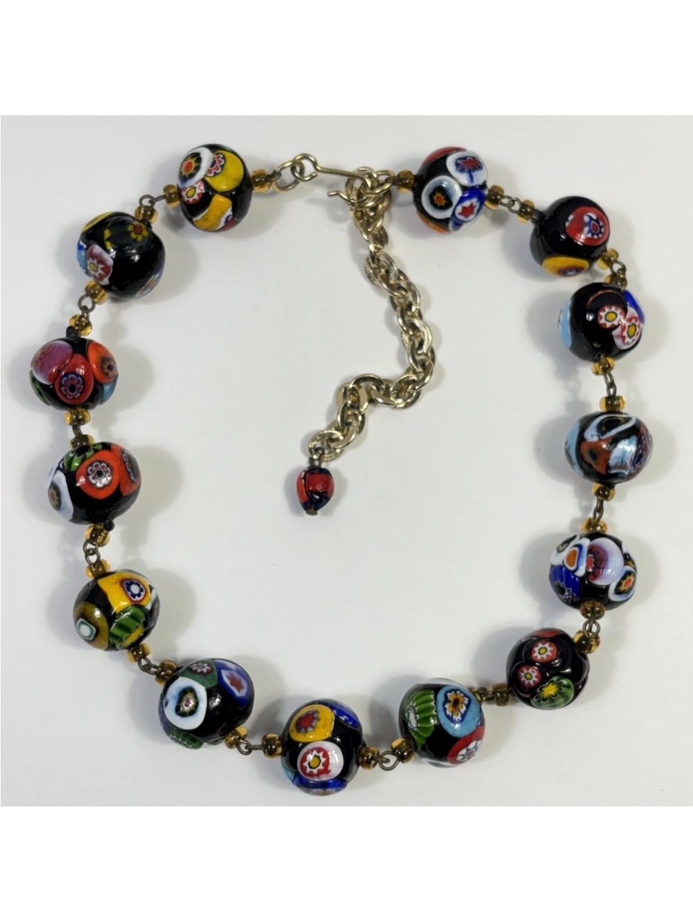 Millefiori Beaded Artisan Millifiori Art Glass Beaded Hook Clasp 16"